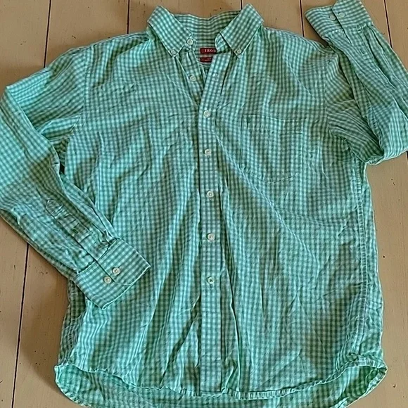 Izod Slim Fit Green Checked Button-down Shirt - Picture 5 of 5